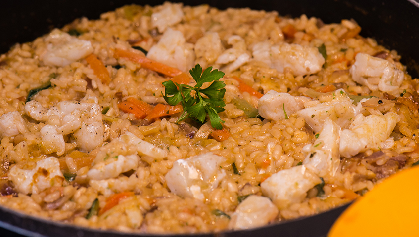 Arròs amb bacallà i verdures